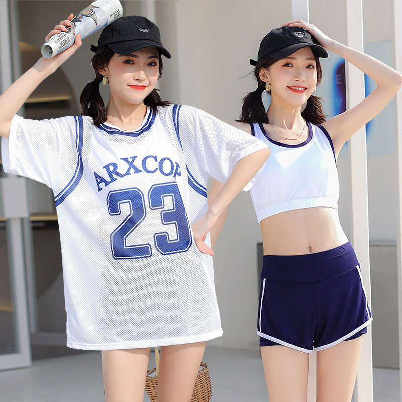 Two-piece swimsuit women's conservative thin belly cover Korea ins sports students 2021 new three-piece flat-angle swimsuit