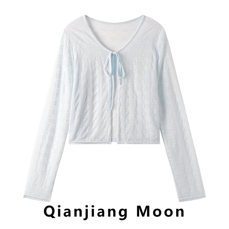 Gentle and Sweet Long-Sleeved V-Neck Cardigan Sun Protection Clothing for Women Summer New Style Lace-Up Shawl Thin Knitted Cover-Up Top