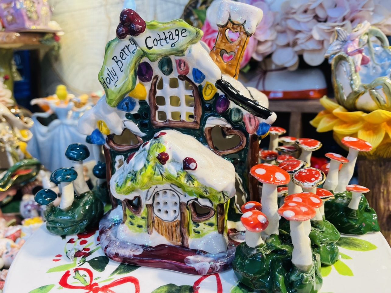 Wild foreign trade rural pastoral high temperature ceramic mushroom round head or flat head bottom green and coffee color random color