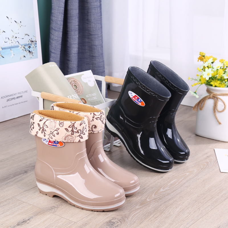 Gush Rain Shoes Lady High Drum Mid Barrel Thick Bottom Non-slip Kitchen Waterproof Shoes Woman Style Long Cylinder Short Barrel Fashion Rain Boots