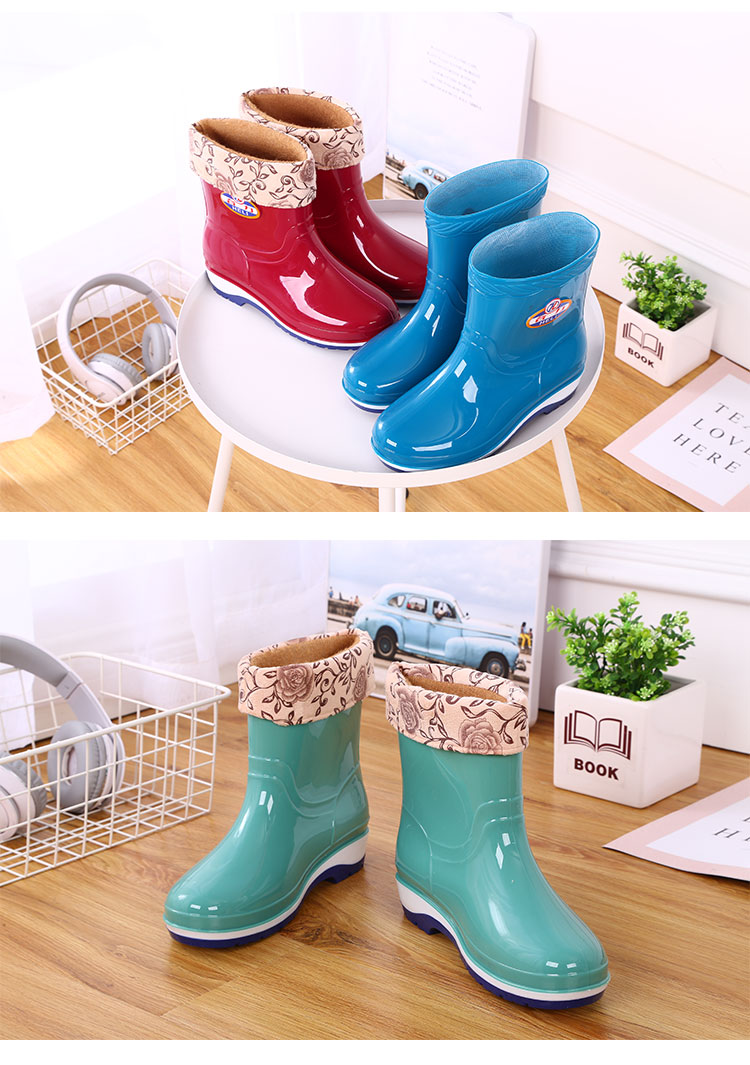 Trong giày ống đi mưa và cotton ngắn ống đi mưa dành cho người lớn thời trang gân gót nước đáy giày nữ cao su chống trượt giày không thấm nước mang giày giày đi mưa native