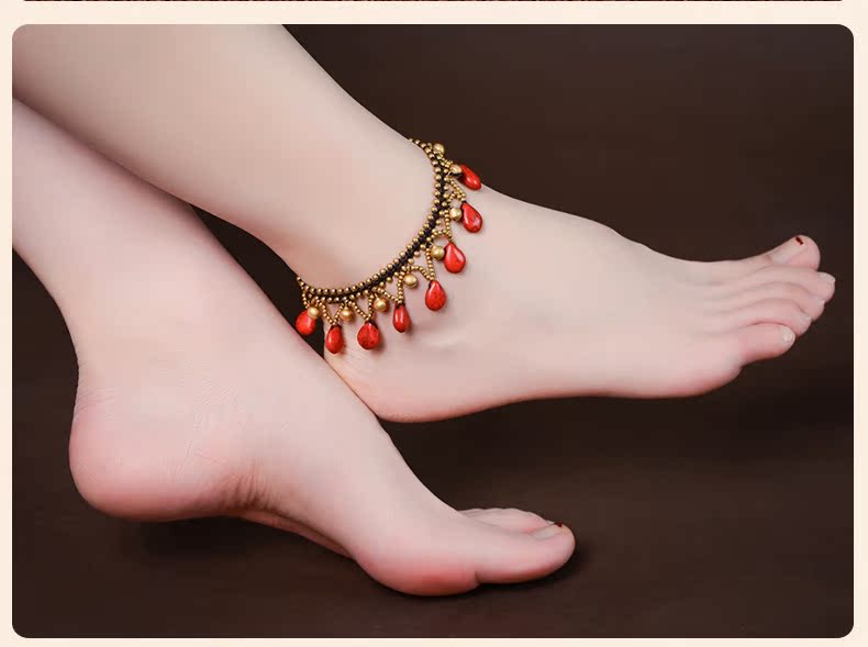 Kaiyikasi mới vòng chân nữ Thái Lan gió vòng chân đơn giản retro đỏ thả chuông nữ vòng chân nữ đẹp