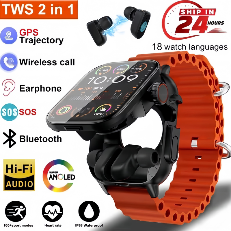 The New Gt8 Buds 2-in-1 Tws Smart Watch with Built-In Bluetooth Earphones, Sports Monitoring, Heart Rate, Health, and Nfc
