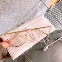 Retro second half frame with chain glasses ins Han version Tidal Netting Red womens large face Slim Flat Light Glasses Frame