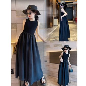 Girls' dress summer children's black skirt long skirt summer vest skirt girls' big children's fashionable children's dress summer style