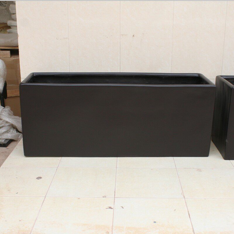 Glass Fiber Black Square Floor Flower Pot Mall Hotel Sample House Display Center Vase Outdoor Square Florator Pendulum