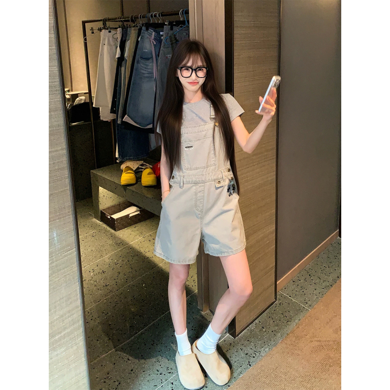 Workwear Denim Overalls for Women, Summer Thin Style, 2026 New American Retro, Petite, Loose, Slimming, Age-Reducing Shorts Workwear Denim Overalls for Women, Summer Thin Style, 2026 New American Retro, Petite, Loose, Slimming, Age-Reducing Shorts