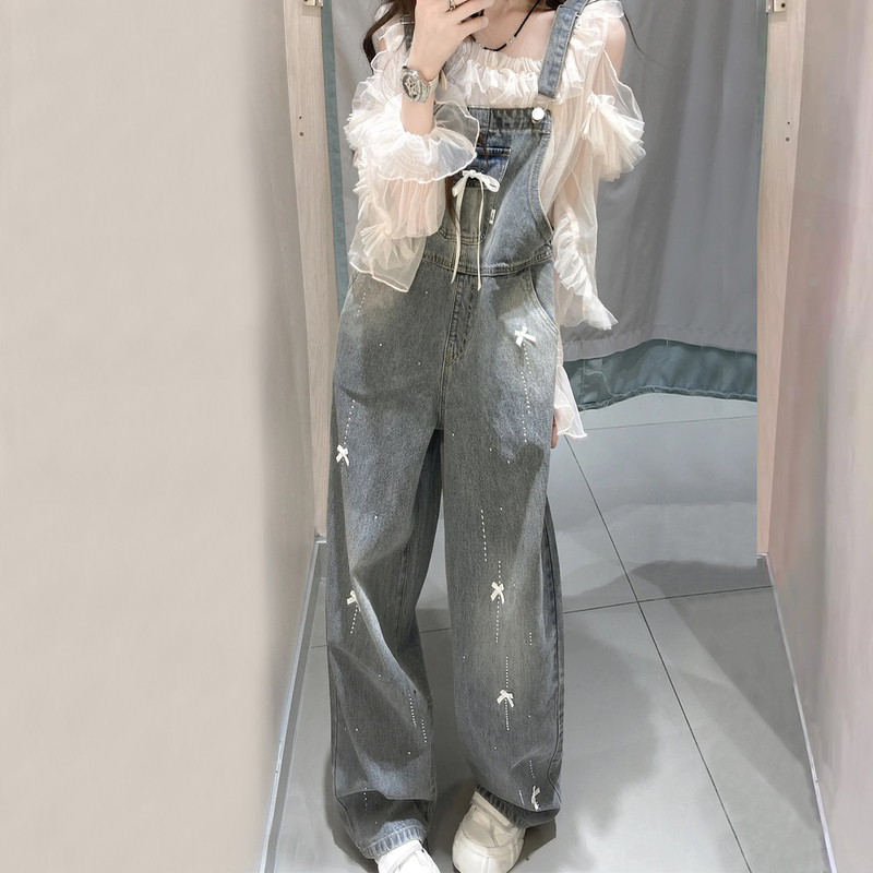 American Retro Denim Overalls for Women 2026 New Spring and Summer Loose Bowknot Rhinestone Summer Age-Reducing Straight-Leg Pants American Retro Denim Overalls for Women 2026 New Spring and Summer Loose Bowknot Rhinestone Summer Age-Reducing Straight-Leg Pants