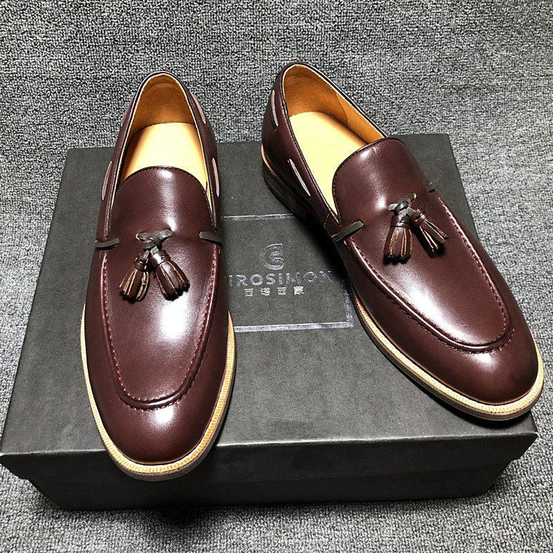 Inglerofoe Shoes Men Brief Genuine Genuine Leather Round Head Sloth a foot pedal Business Fashion Shoes Streaming Sushoes Man Tide Shoes