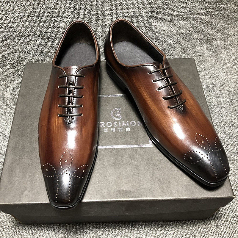Block men's shoes sculpture British leather tip scrubbed retro high-end men's leather shoes and Korean business leisure shoes