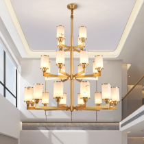 Modern simple light luxury new Chinese all copper chandelier living room dining room villa complex building hollow building chandelier