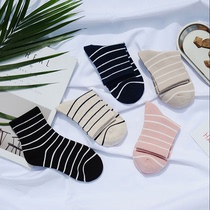 Black & White Striped Socks Female Midbarrel Socks Pure Cotton Summer Thin Korean Japan Department Student Sox Chaoqiu Winter