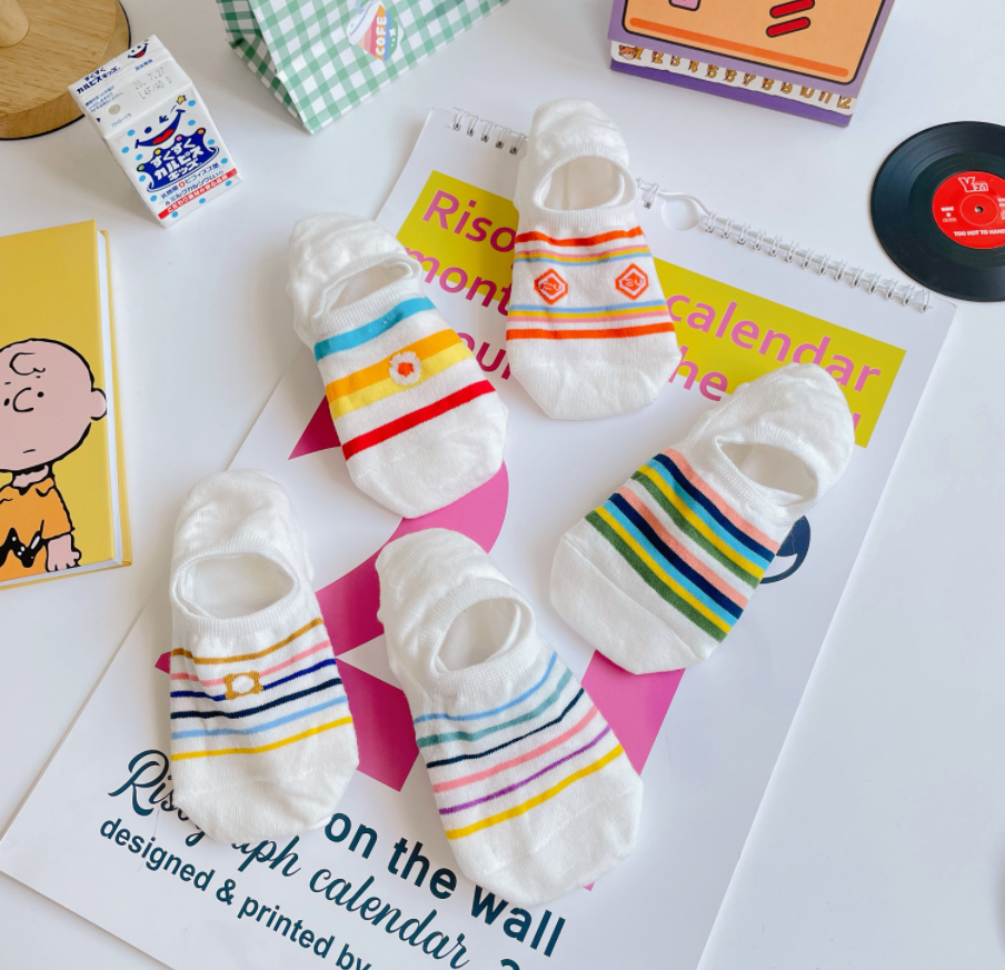Summer thin shallow boat socks cute Japanese rainbow socks in tide Korea sweet invisible socks