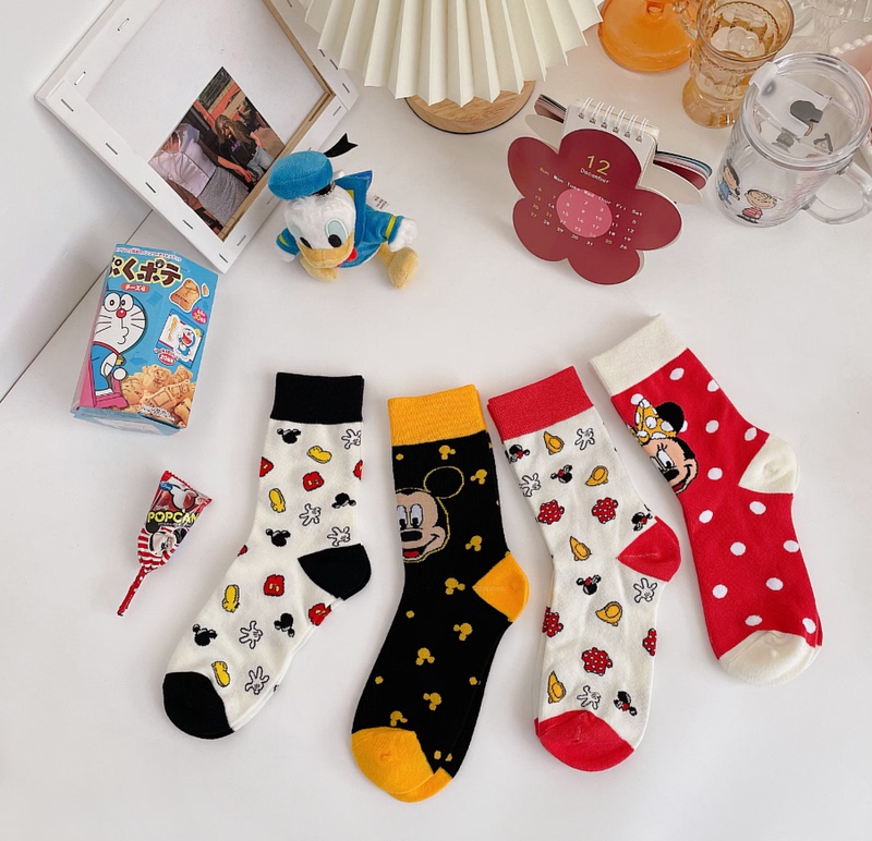 Cartoon Mouse Color-Blocking Socks for Women, Mid-Calf Socks, Korean Ins Trendy Japanese Cute College Style Sweet Girls' Long Socks