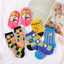 Personality to blame cute cartoon Vigorous Water Hands Long Barrel Socks ins Chains South Korean student Striped Plaid Socks children