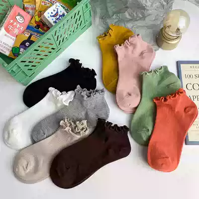 Color lace wood ear socks women's cotton stockings ins tide candy color bubble socks summer thin socks