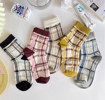 Retro Plaid Socks Woman Midi Tide Korea 100 Hitch Yinglen Breeze Lovely Day Ensemble College Wind Girls stockings