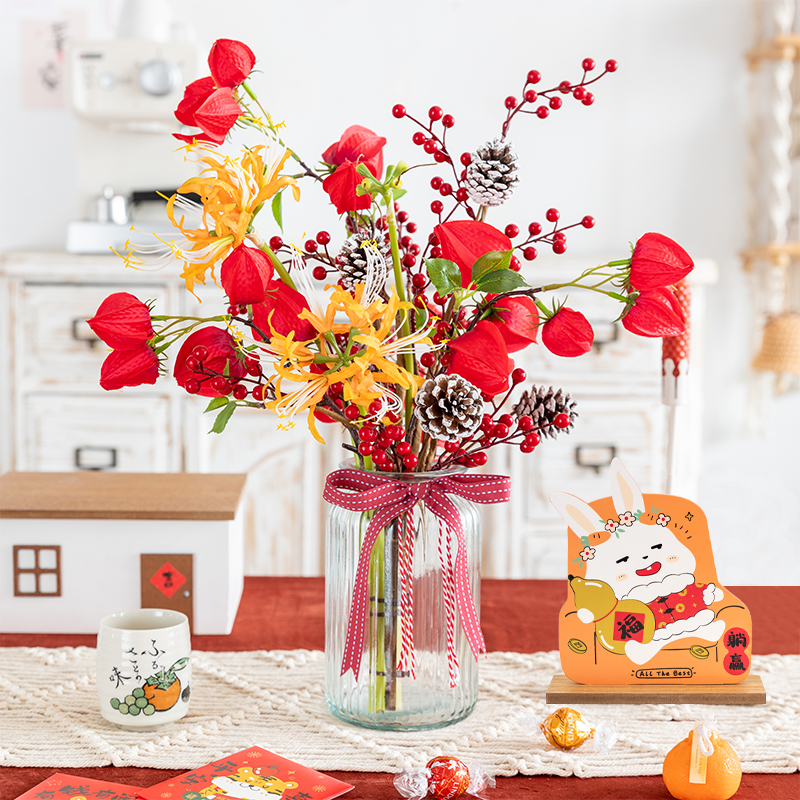 Aying New Year Atmosphere Red Emulation Fake Flowers Festive swing pieces Joe relocating New house Engagement Bouquet Placement Decorations-Taobao