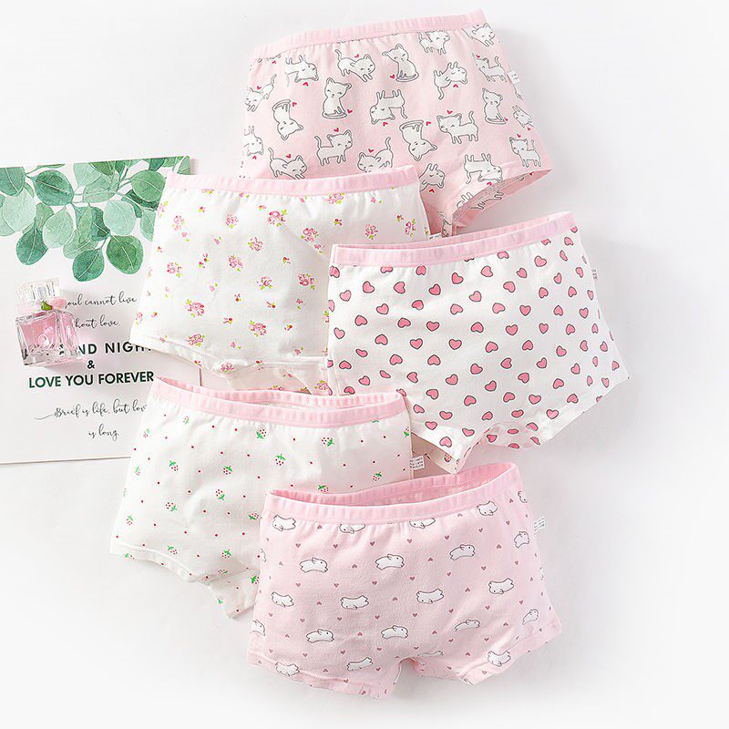 2 4 pieces of girls ' underwear pure cotton flat angle children's underwear Medium and large children's four corners 10 little girls 13 baby shorts white