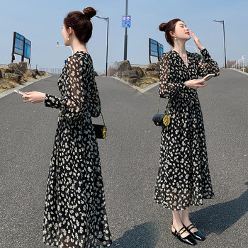 Floral Black Dress with a Cinched Waist, Slimming and Elegant, 2025 Spring/Summer New Style, High-End Mid-Length Tea Break Dress