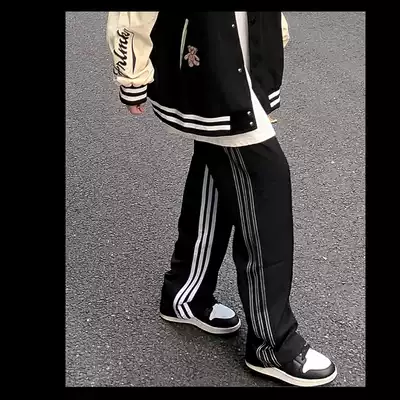 (Zeng Ke Ni same model) HUFFNPUFF runway line trousers three bars tide straight tube HUFFNPFF