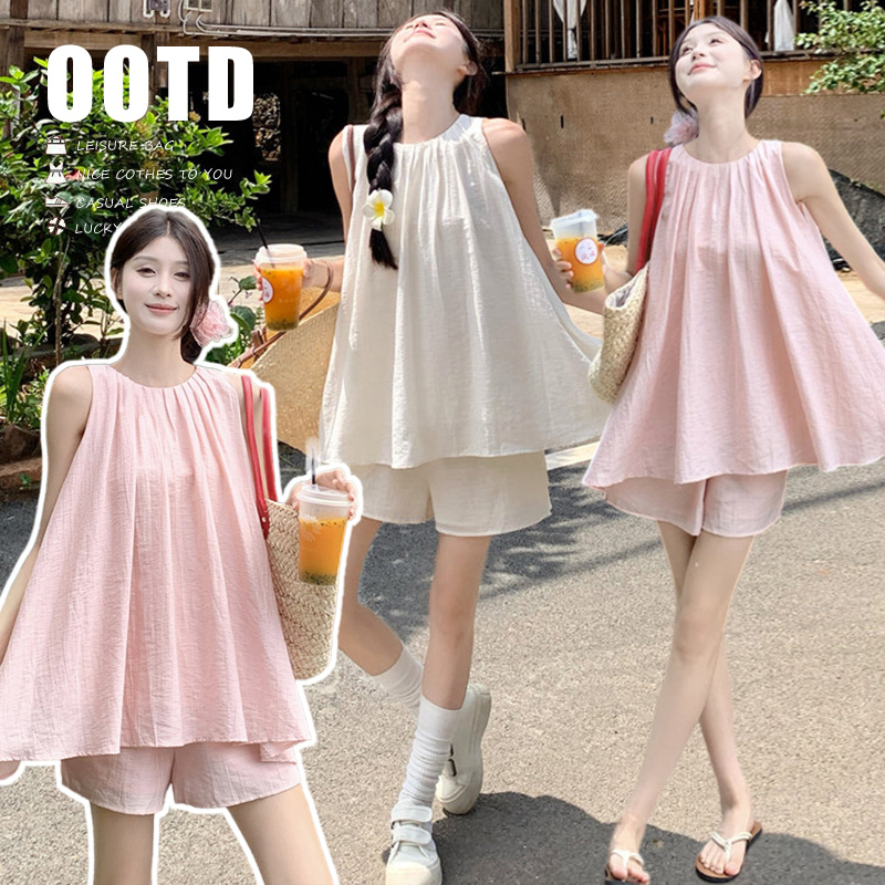 Maternity Wear Summer New Style Vacation Sleeveless Vest Top French Style Non-Obtrusive Maternity Wear Drawstring Shorts Casual Suit Maternity Wear Summer New Style Vacation Sleeveless Vest Top French Style Non-Obtrusive Maternity Wear Drawstring Shorts Casual Suit