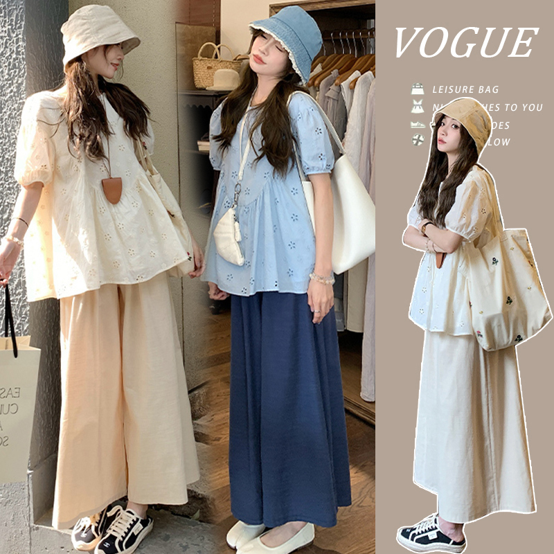 Maternity Top Set Summer Wear 2026 New Summer Style French Style Loose Shirt Wide-Leg Pants Two-Piece Set