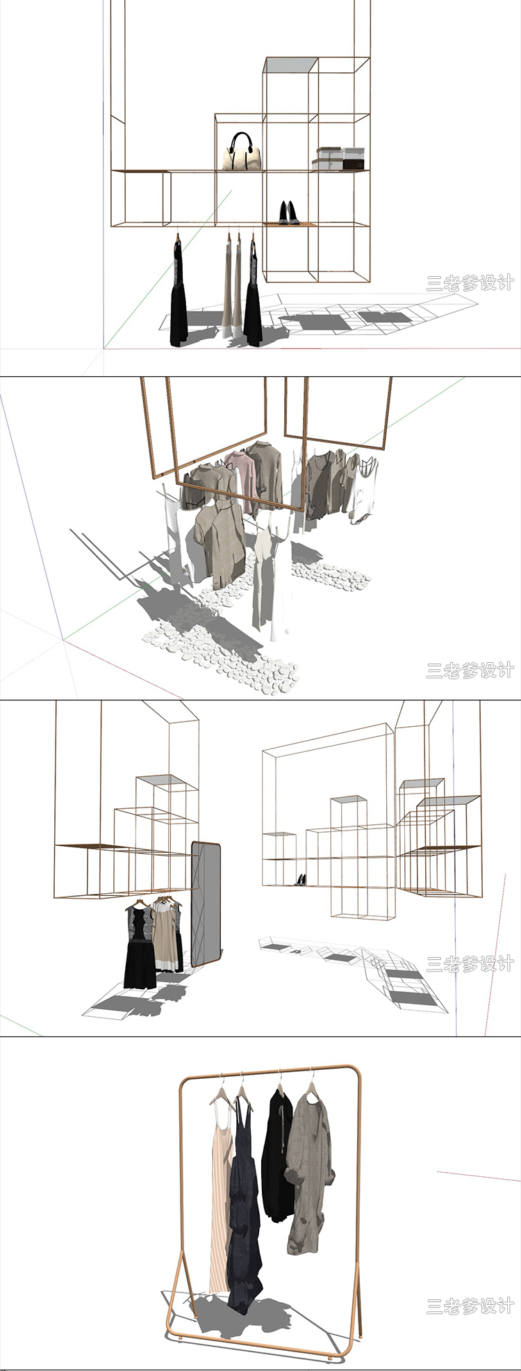 T44 SU服装店设计衣服模特现代时尚饰品工业风格模型sketchup...-6