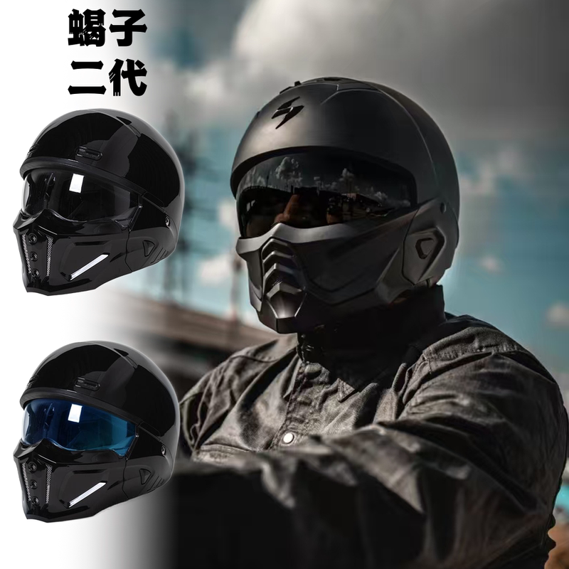 3C Certified Scorpion Helmet Second Generation Retro Motorcycle Cruiser Internet Celebrity Combination Helmet Bluetooth Headset Full-Face Helmet