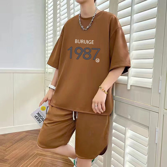 Camiseta de manga corta para hombre, traje informal de talla grande.