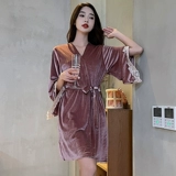 Демисезонный сексуальный банный халат, бархатный топ с чашечками, пижама, комплект, эффект подтяжки, французский стиль, легкий роскошный стиль