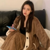 Зимний коралловый банный халат, бархатная пижама, длинный комплект, штаны, увеличенная толщина, изысканный стиль