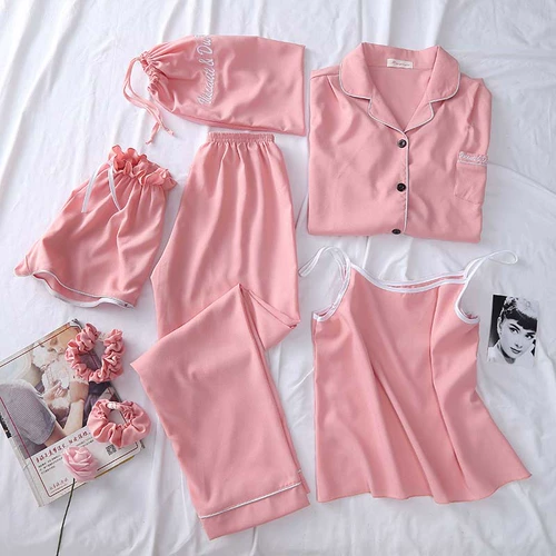 Пижама, шелковый комплект, шорты, милые штаны, сексуальный тонкий кардиган, эффект подтяжки