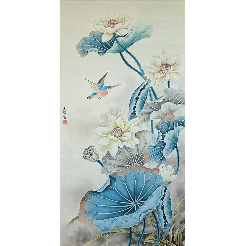 鳥 画賛 紙本掛軸 中国？ 作者不詳 次言？次公筆 工笔画白描底稿：四尺荷花翠鸟，国画初学者的福音！-书法绘画学习套装