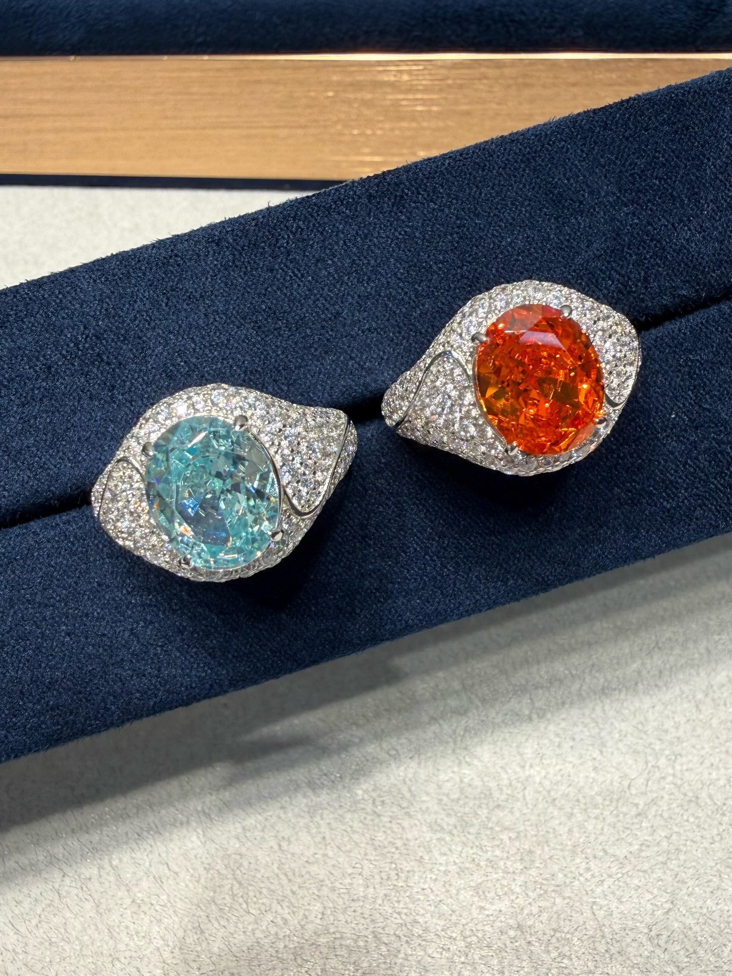 Heavy Industry Ring imported 5A high carbon diamond, rich Fanta orange oval exaggerated temperament diamond ring