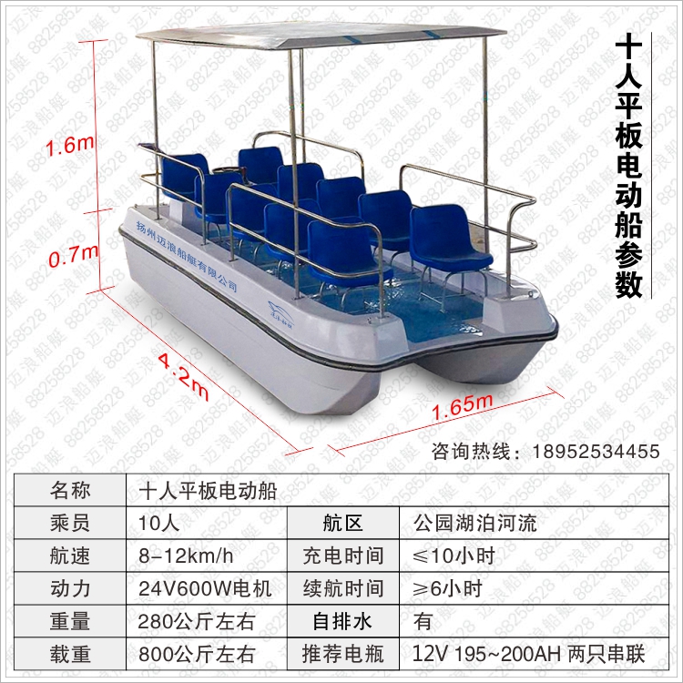 Electric boat park cruise ship 10 people on water pleasure boat sightseeing boat park cruise ship self-draining fibreglass boat