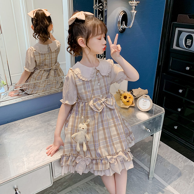 Girls' short-sleeved dress in the big boy's western style princess skirt 2022 summer new children's lolita skirt summer dress