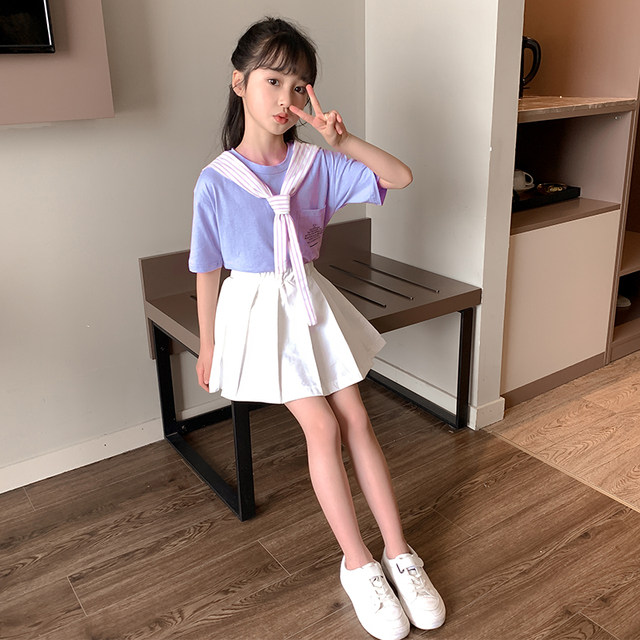 Girls suit summer dress 2022 new summer college style two-piece suit middle-aged girl summer suit skirt