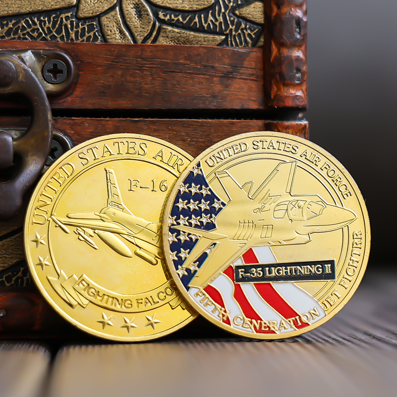 F35F16 Fighter Jet Relief Air Force Aircraft Commemorative Medal Gold Coin Creative Trinket Ornament Gift F35F16 Fighter Jet Relief Air Force Aircraft Commemorative Medal Gold Coin Creative Trinket Ornament Gift