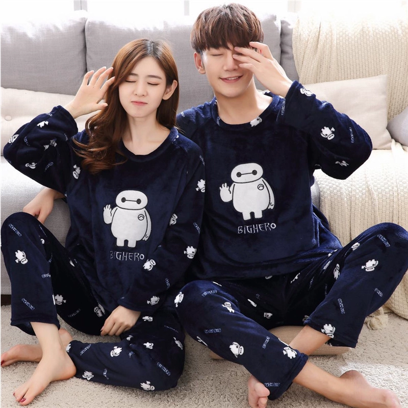 Mùa thu và mùa đông nâu trắng bánh quy gấu flannel vài người đàn ông và phụ nữ đồ ngủ dài tay san hô nhung dày bộ phim hoạt hình mùa đông