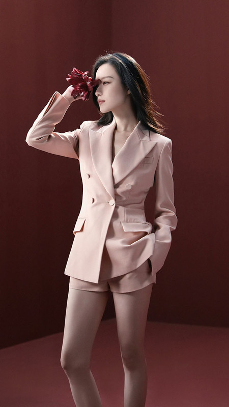 Dongli Ni Ni's Same Style Spring and Autumn New Gentle and Elegant Pink Double-Breasted Shorts Suit for Women