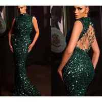 Arabci Dubai Dark Green Mermaid Prom Dresses 2023 Beaded Bac