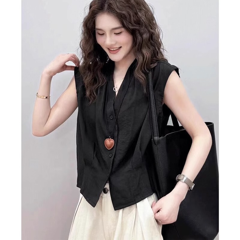 Clearance Sale Brand Discount Store Black V-Neck Shirt for Women Summer Sleeveless Base Shirt Unique Tank Top Shirt