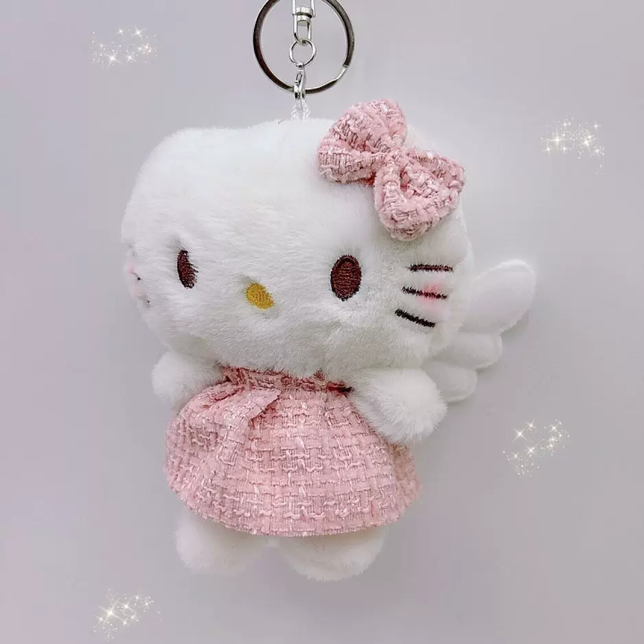 Плюшевый брелок Hello Kitty, милая мультяшная подвеска с бантом и крылышками, 9,7 см