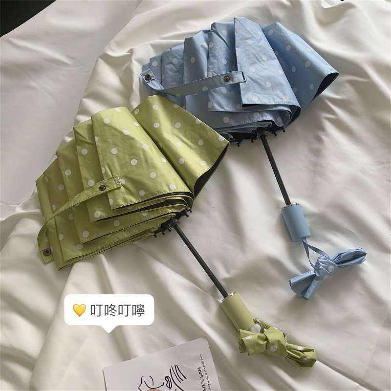 French polka dot umbrella female folding sunshade, rainy and sunny, sunscreen, anti-UV, abstinence, ins wind