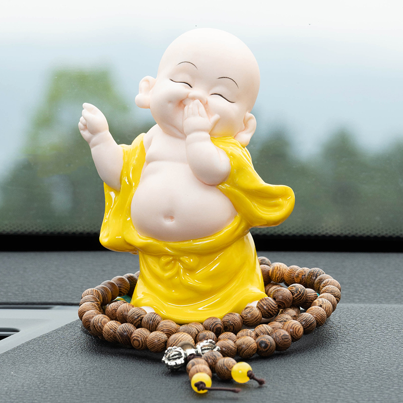 On-board Merchants Smiling Buddha Cute Little Sandy Monk White Porcelain Zen car Middle-control Terra-in-car Ornament Pendulum