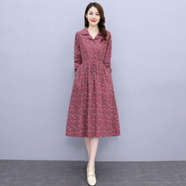 Four Seasons Green Woman Dress New Hangzhou 2022 Spring And Autumn Temperament Collection Waist Cotton Linen Dress Foreign Air Weight Reduction Long Sleeve Skirt