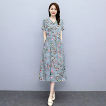 Four seasons of green womens dress new Hangzhou 2022 Summer chic name Yuanyuan Windy Cotton Twist Cotton Linen Dress long skirt Dress Exploits