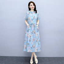 Four Seasons Green Women Dress New Hangzhou 2022 Summer Fragrant Taro Purple Qipao Cotton Linen Dress Design Sensation Little Dresses