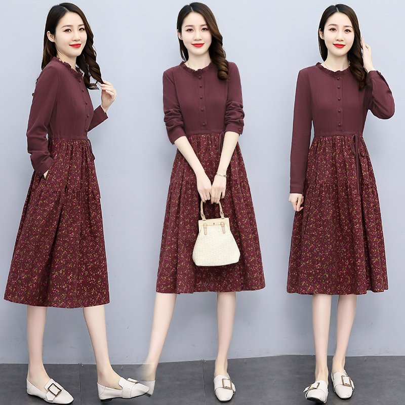Sijiqing women's new Hangzhou 2022 spring and autumn temperament floral skirt waist-length cotton and linen dress